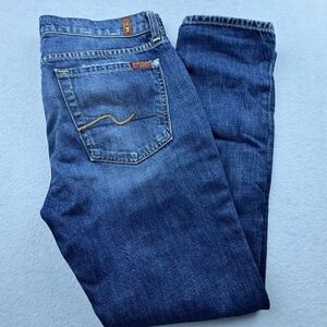 7 For All Mankind Josefina Mid‎ Rise Button Fly Boyfriend Fit Blue Jeans Size 28